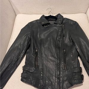 Dark grey genuine leather Moto jacket from muubaa